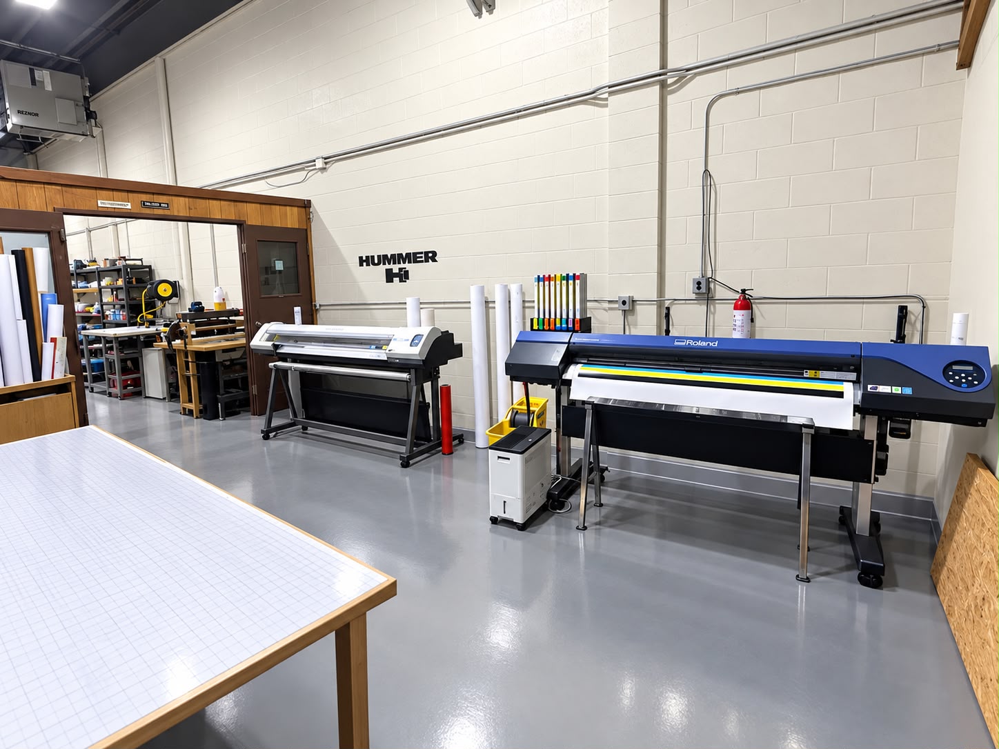 Roland large format printer and plotter inside the Davis Printing shop in Edmonton